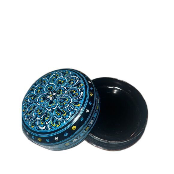 Black Lacquerware Wood Trinket Jewel Box Blue, White, Gold Etched Mandela Design - Picture 4 of 8